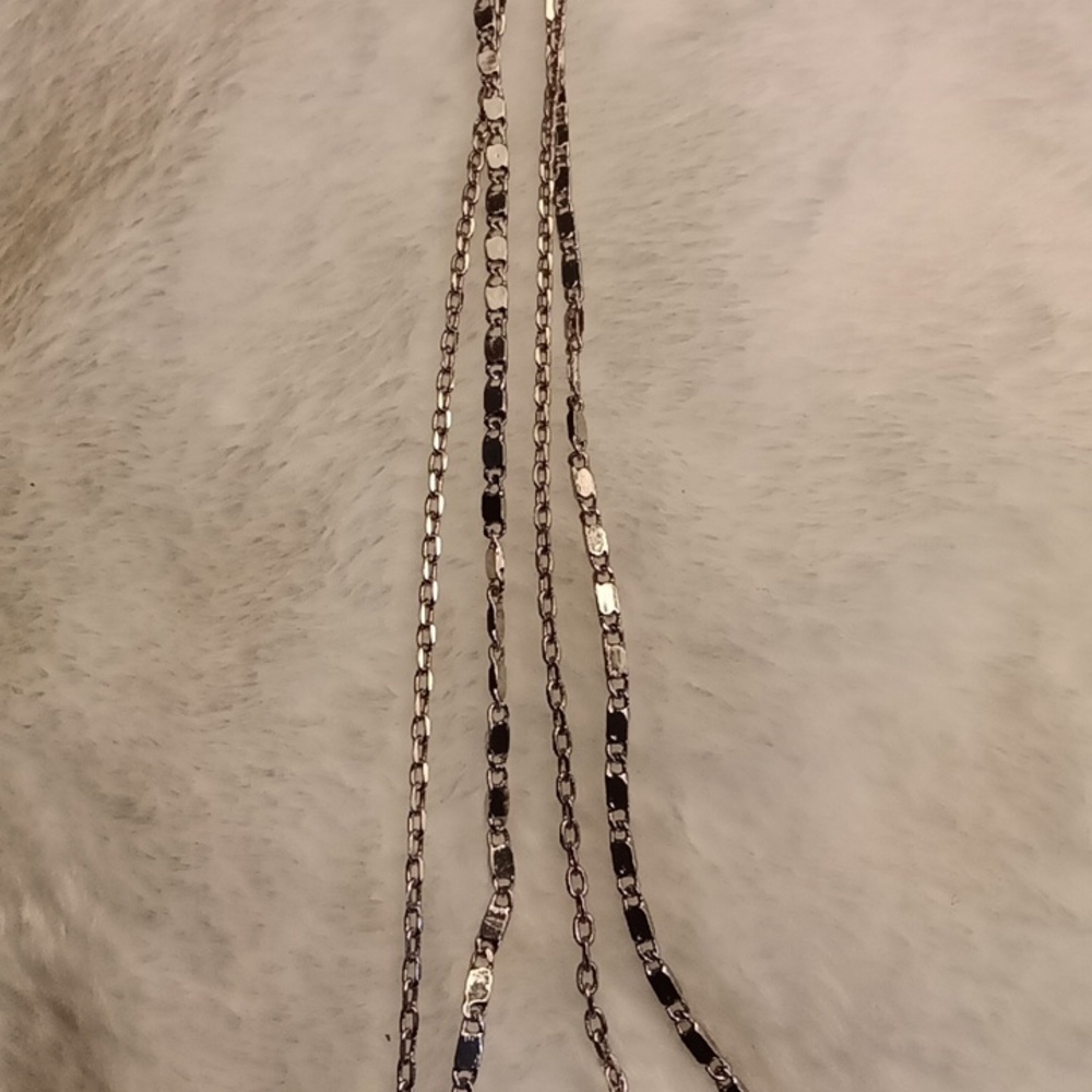 373. NECKLACE FASHION CLEAR PINK GREEN GEMS SILVER TONE MULTI STRAND 17" - Picture 4 of 6